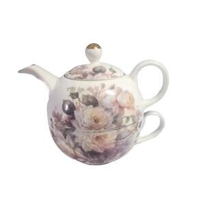 Royal Patrician Fine China Soft Pink Floral Teapot & Cup For One